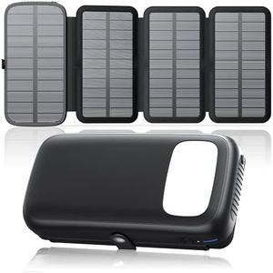 Chargeur Solaire Power Bank 27000mAh – FEELLE Batterie Externe avec 3 Sorties USB, Charge Rapide 15W, Lampe Torche Lumineuse Intégrée et 4 Panneaux Solaires Pliables, pour Smartphones Tablettes（Noir）
