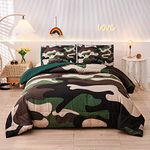 Meeting Story Camouflage Bedding Set, Green Camouflage Comforter Set, 3 PCS One Comforter and Two Pillowcases, All Season Soft Bedspread for Kids Teens Adults (Green, Queen)