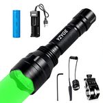 Rechargeable Green Light Tactical Flashlight，500 Yards Green LED Hunting Light kit, Universal Picatinny Rail Mount with Pressure Switch for Long Distance Night Hunt.