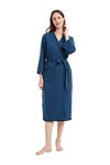 Commollis Womens Lightweight Waffle Robe Soft House Bathrobes for Ladies Thin Bath Robes Female, Navy, Medium