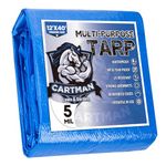 CARTMAN Finished Size 12x40 Feet Blue Poly Tarp 5 Mil Thick, Multipurpose Protective Cover for Camping, Tent, Boat, RV, Car