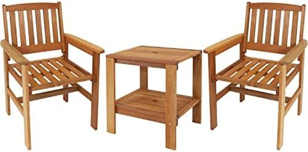 Sunnydaze Meranti Wood 3-Piece Outdoor Patio Conversation Set - 2 Chairs and 1 Table - Teak Oil Finish