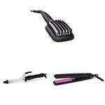 Philips BHH880/10 Hair Straightening Brush With Keratin Infused Bristles (Black) & Philips BHB862 Bella Curler (Black) & Philips Essential HP8302/00 Selfie Straightener Black