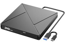 External CD DVD Drive, USB 3.0 and Type-C Portable CD DVD +/-RW Drive, DVD/CD ROM Burner Reader, Slim Optical DVD Drive, CD/DVD Player for Laptop, Desktop, MacBook, macOS/Linux/Windows 11/10/7/8/XP