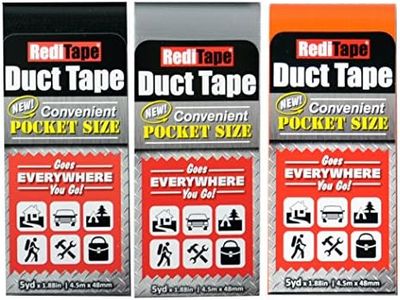 RediTape 10932 Colored Compact Flat Fold Duct Tape | for Travel, Camping, Photography and Emergencies | Pocket Size, 3-Pack, Black, Orange, Silver