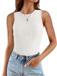 Bluetime Womens High Neck Ribbed Knit Slim Fitted Tank Tops Casual Summer Sleeveless Basic Tops T-Shirts, White, Medium