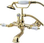 Kingston Brass CC545T2 Vintage 7-Inch Spread Wall Mount Leg Tub Filler with Hand Shower, Polished Brass