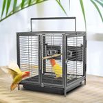 ZWanPing Portable Bird Travel Carrier Cage Black 19 Inch with Handle Wooden Perch,Parrot Travel cage Medium Birds for Cockatiels, Conures