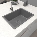 Hardstone Quartz Sink For Kitchen 24x18x8.5 IN – Ultra Grey Granite Kitchen Sink With Waste coupling & PVC Pipe | Smooth Finish, UV Protected, Top & Under Mount Sink | Sink With 10 Year Warranty