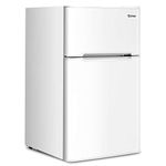 COSTWAY 90L Freestanding Undercounter Refrigerator, 2 Reversible Door Standard Mini Fridge Freezer with Adjustable Thermostat, Removable Glass Shelves, LED Light for Dorm Apartment Office (White)