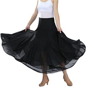 CISMARK Elegant Mesh Long Swing Ballroom waltz Dance Skirt For Women ,Black,One Size