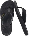 KuaiLu Mens Flip Flops Arch Support Comfortable Cushion Memory Foam Recovery Walking Waterproof Leather Thong Sandals Orthotic Plantar Fasciitis Summer Casual Beach Pool Slip on Slippers Black Size 9