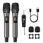 Wireless Microphones, TONOR UHF Dual Karaoke Microphone System, Microfonos Inalambricos with Rechargeable Receiver, Cordless Dynamic Mic for Singing, Wedding, DJ, Party, Speech TW320 Grey