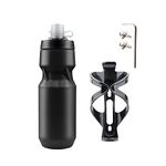 Bike Water Bottle Cage with Sport Squeeze Water Bottle 24 oz BPA Free for Outdoor Cycling (Black)…