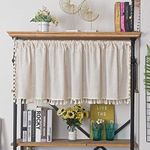 Sutuo Home Boho Sheer Curtain Valance Cotton Linen with Bohemian Handmade Tassels, Short French Farmhouse Window Treatment for Kitchen Cafe, Rod Pocket, 1 Panel 59" W x 18" L, Natural