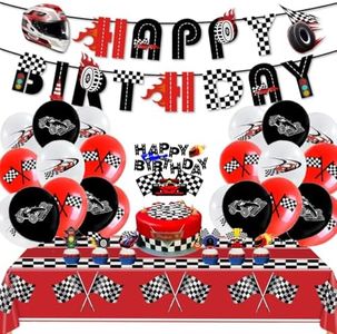 Palloncini da Corsa Compleanno,Doyomtoy 21 pezzi Decorazioni Auto da Corsa Banner di Compleanno Tovaglie Decorazioni per Feste in Auto Bambini per Forniture per Feste a Tema per Auto
