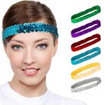 Sequin Headband, 6 Pieces Elastic Sparkly Headband Adjustable Size Disco Headband Bling Sport Head Band Glitter Headband for Women (6 Color)