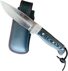 Cudeman Navaja 384-M MT-4 Hoja de Acero Böhler N-690Co de 10 cm y empuñadura de micarta Negra con Separador Rojo de 11,5 cm para Caza, Pesca, Supervivencia y bushcraft + Portabotellas Regalo