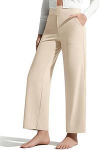 G4Free Women Yoga Pants with Pockets,Elastic Waistand Soft Skin Friendly Wide Leg Trousers (Light Khaki,XS,29")