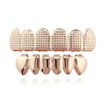 OOCC 18k Gold Plated Grills Hip Hop Teeth Grillz Caps Top and Bottom Set for Your Teeth (Rose Gold)