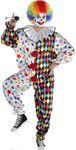 Circus Clown Multi-Color Jumpsuit Costume - Plus XXL (48-52) 1 Count - Perfect for Parties & Events - Comfortable, Unleash Your Inner Performer