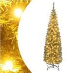 SPOTRAVEL 5FT/6FT Slim Pencil Christmas Tree, Pre-lit Festival Xmas Tree with Foldable Metal Stand, 296/390 Branch Tips & 150/180 Warm LED Lights, Decoration Xmas Tree for Home Office School (6FT)