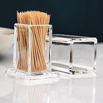 ANMOO Toothpicks Holder, 2PCS Acrylic Toothpick Box Transparent Square Cocktail Toothpick Dispenser with Lid for Home/Party/Restaurant