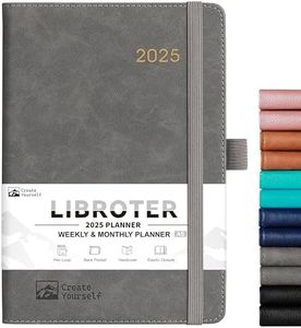 2025 Planner - Planner 2025, 2025 Planner Weekly and Monthly, Jan. 2025 - Dec. 2025, 5.7'' x 8.4'', Thick Paper, Leather Cover, Pen Holder, Back Pocket, Perfect Daily Organizer - Grey