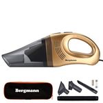 Bergmann Hurricane Gold Car Vacuum Cleaner 12V DC | with BLDC Motor | 150W 100% Copper Motor | Crazy Suction Power Upto 14 kpa ! | Dual Filter | 4 Attachments + Storage Bag | Luxury Gold