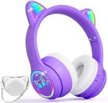 IFECCO Wireless Kids Headphones with Microphone,Cute Light Up Cat Ear Children Girls Bluetooth Headphones Volume-limiting for for School Travel