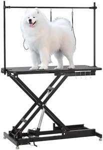 47“ Electric Lift Dog Grooming Table (Black), Heavy Duty Electric Grooming Arm Table for Pets & Large Dogs Adjustable Height: 9.4"-39.4" Non-slip Desktop with Gantry Crane Set, Fixture *4 Noose*2