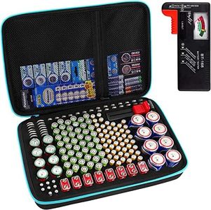 Caja de almacenamiento organizadora de baterías con probador de batería (BT168), soporte para bolsa para más de 200 pilas AA AAA AAAA 9V C D litio 3V LR44 1.5V (no incluye baterías)