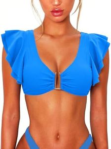 Jolefille Push Up Bikini Tops for Women U-Wired Padding Support Crop Tops Swimsuit Ruffle Sleeves Bathing Suits Top Only