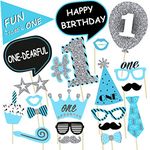 Party Propz Boys First Birthday Photo Booth Props-21Pcs(Blue Color) for 1st Bday Theme Supplies | Boy Baby Kids Combo Decorations Items | 1st Birthday Props for Boy |