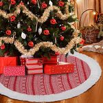 Garvee 48 inch Christmas Tree Skirt, Knitted Christmas Tree Skirt with Snowflakes, Rustic Xmas Tree Mat with Faux Fur Edge Winter Holiday Decoration