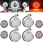 Yifengshun 1156 48LED Motorcycle Front And Rear Turn Signal Light 5cm With Smoked Lens Super Bright Waterproof Red+Amber LED Turn Signal Kit For Harley Touring Sportster Softail Dyna Tail Light 4Pcs