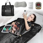 Bestqool Sauna Blanket for Detox and Relaxation, Portable Sauna for Home Zero EMF, Integrated Infrared Blanket Sauna with 104–167 °F Temp Range, Home Use Calming Heat Sauna Wrap Arm Holes Full Body