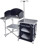 CAMP SOLUTIONS Folding Grill Table with 26'' Tabletop and Detachable Windscreen, Aluminum Portable Camp Cook Station Carry Bag Quick Set-up. (Black)