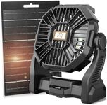 Dkois Solar Camping Fan Rechargeable, 10In Rechargeable Battery Powered Fan with 8W Solar Panel Charging, USB Personal Fan Solar Powered Fan Tent Fan with Light, Small Fan X23-Black