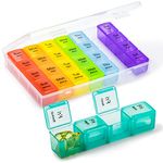 Weekly Pill Organizer 4 Times A Day, Chrxbei Extra Large Medicine Container Box 7 Day, Daily BPA Free Pills Planner Case, Day of The Week Medication Holder for Vitamin, Fish Oil, Supplement, Rainbow