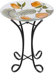 MUMTOP Outdoor Glass Birdbath with Metal Stand for Outside Yard Garden Decor, 18 inch Diameter Lemon Tropical Decorative Bird Baths Bowl for Outdoors, 21.65 inch Height