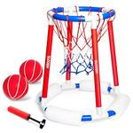 Sloosh Pool Basketball Hoop Toys, Floating Basketball Pool Game, Swimming Floats Toys with Balls Pump, Summer Outdoor Water Play Toy for Kids and Adults (Red Blue)