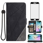 Asuwish Compatible with Samsung Galaxy S6 Edge Wallet Case and Tempered Glass Screen Protector Leather Flip Card Holder Stand Full Body Protective Cell Phone Cover for Glaxay S6edge 6s 6 S 6edge Black