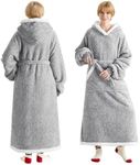 Bedsure Wearable Blanket Hoodie Women - Long Sherpa Hooded Blanket for Adult Warm Cozy Blanket Sweatshirt Gifts for Women Men, Standard, Concrete Grey