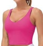 THE GYM PEOPLE Womens' Sports Bra Longline Wirefree Padded with Medium Support Bright Pink