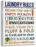 Kas Home Laundry Rules Canvas Wall Art Rustic Funny Prints Signs Framed Wood Background Bathroom HD Picture Artwork Home Decor (Laundry-02, 12 X 15 inch)