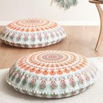 Codi Meditation Floor Pillow Set of 2, Round Large Pillows Seating for Adults, Bohemian Mandala Circle Cushions for Outdoor Fireplace Yoga Living Room, 32 Inch, Memory Foam Added, Coral