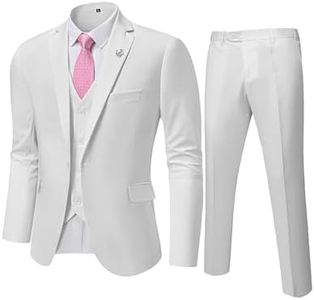 MY'S Men's 3 Piece Slim Fit Suit Set, One Button Solid Jacket Vest Pants with Tie Natural White, X-Small