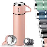 Insulated Water Bottle, 500ml Vacuum Travel Mug, Leakproof Flask with Lid & Handle, Reusable Drinks Bottles Coffee Cup Stays Hot & Cold Up to 12 Hours for Work Sports Hiking Cycling, Pink