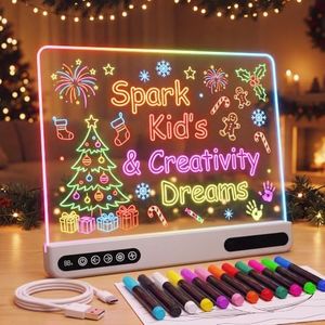 LED Drawing Board for Kids, 16" Light Up Doodle Board with 7 Colors & 10 Light Modes, Rechargeable Drawing Tablet Including 12 Markers & Tracing Cards, Birthday Christmas Gift for Boys and Girls